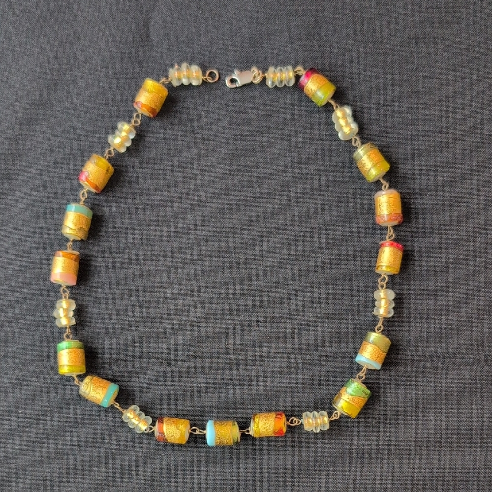 Murano glass beaded necklace with Gold Foil, 17"